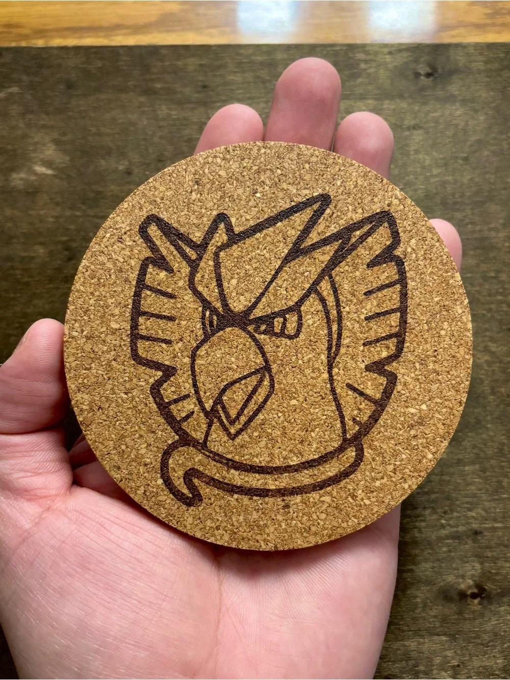 Pokemon Articuno Face Laser Engraved Cork Coaster
